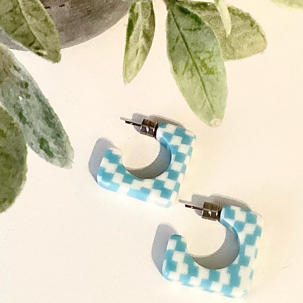 MACHETE Blue and White Checkered Earrings